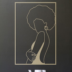 Female Line Art, Gold Metal Wall Decor, Black Woman Wall Art, African Girl Decor, Unique Wall Art, Large Wall Decor,  Newlywed Gift