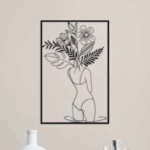 Woman in Swimsuit Art, Framed Woman Metal Art, Spa Wellness Wall Art, Extra Large Wall Decor, Elegant Living Room Art