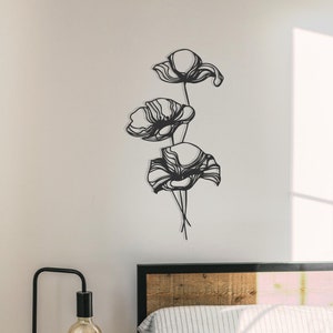 Poppy Flower Art, Elegant Metal Wall Decor, Entryway Decor, Narrow Wall Art