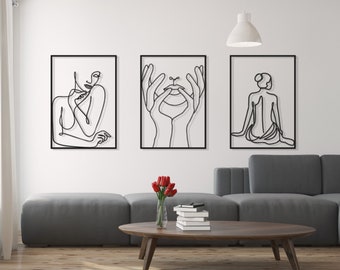 Minimal Woman Metal Art Set, Woman Body Wall Decor, 3 Piece Wall Art, Above Bed Decor, Modern Large Wall Decor, Unique Living Room Decor