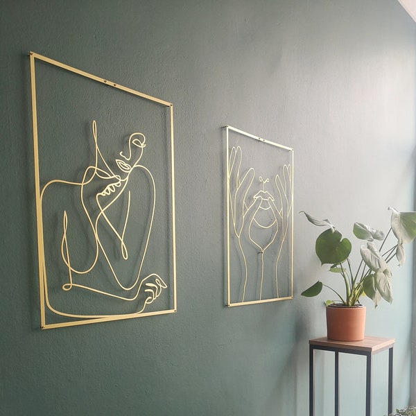 Gold Female Metal Wall Art Set, Feminine Figure, Minimalist Metal Wall Decor, Modern Living Room Decor, Woman Body Wall Art
