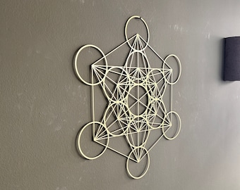 Metatrons Cube Metal Art, Gold Sacred Geometry Wall Decor, Sacred Geometry Wall Hangings, Yoga Center Art, Metal Wall Sign