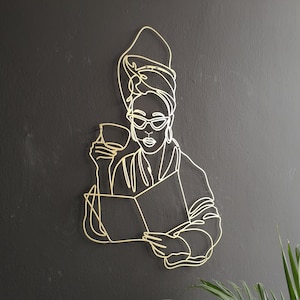 Woman Body Towel Art, Spa Wall Decor, Gold Woman Decor, Gold Metal Decor, Reading Woman, Bathroom Wall Decor, Modern Woman, Minimal Art