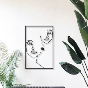 Two Face Line Wall Art, Valentines Gift For Her, Line Art Wall Decor, Single Line Woman Face Wall Hanging, Female Wall Art