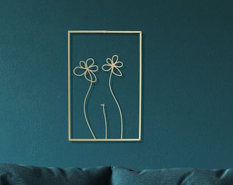 Gold Female Wall Decor, Female Body Wall Art, Metal Wall Sign, Single Line Woman Art, Minimal Living Room Decor