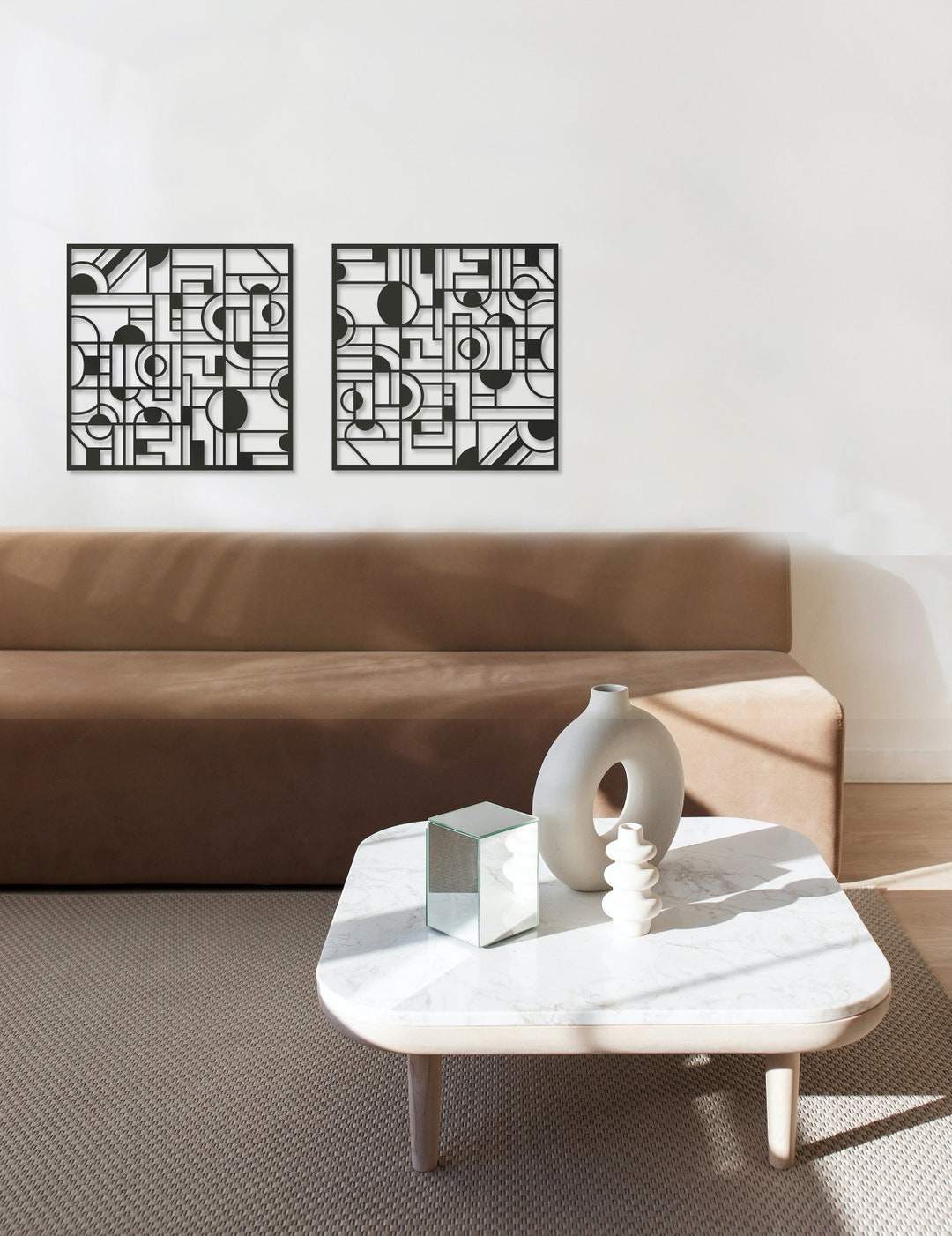 Modern Metal Living Room Decor, Geometric Wall Art Set, Midcentury