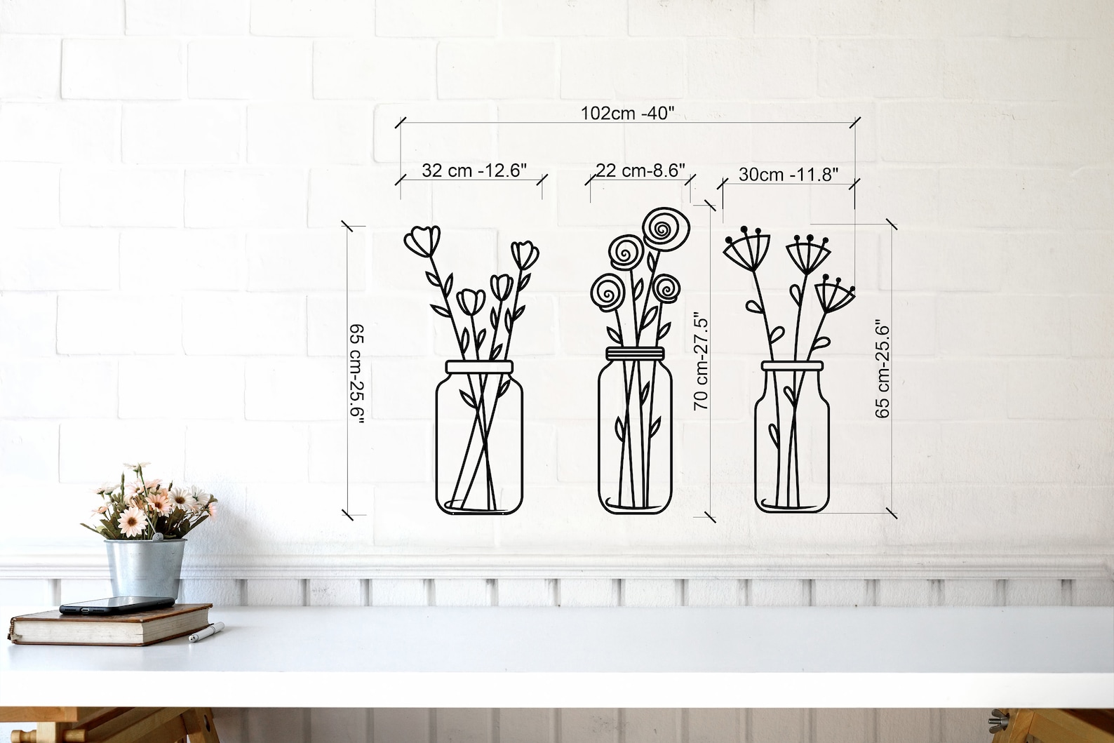 Flower in Vase Metal Wall Decor Flowers Wall Art Set Unique Etsy