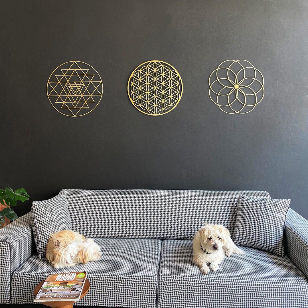 Sacred Geometry Metal Wall Art Set, Flower of Life, Sri Yantra, Yoga ...