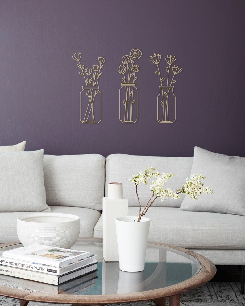 Flower in Vase Metal Wall Decor Flowers Wall Art Set Unique Etsy