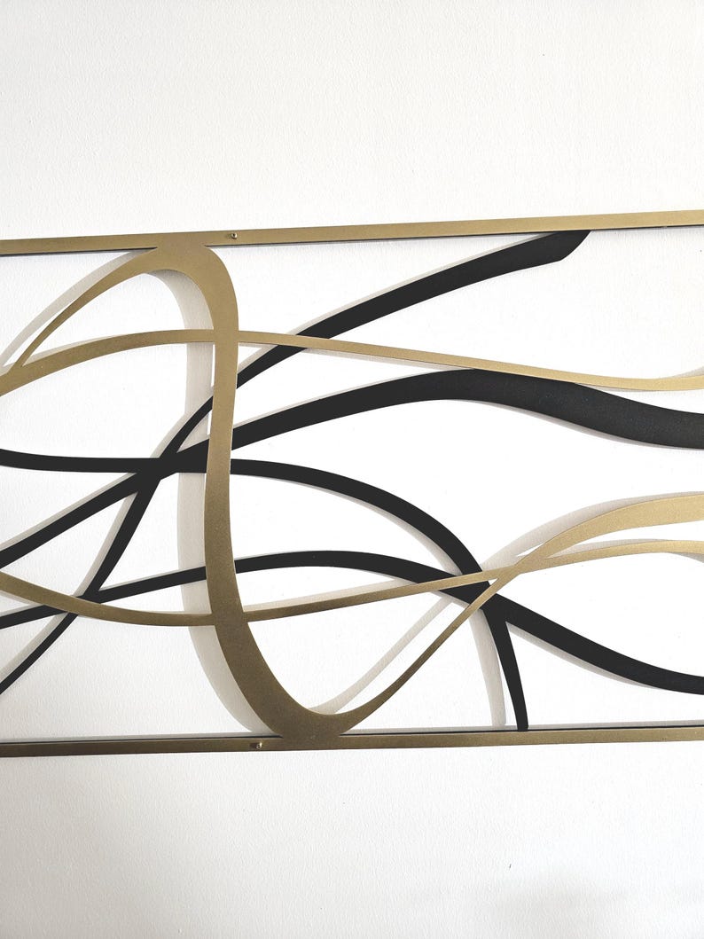 Oversize Abstract Metal Wall Art, Black and Gold Metal Decor, Modern ...