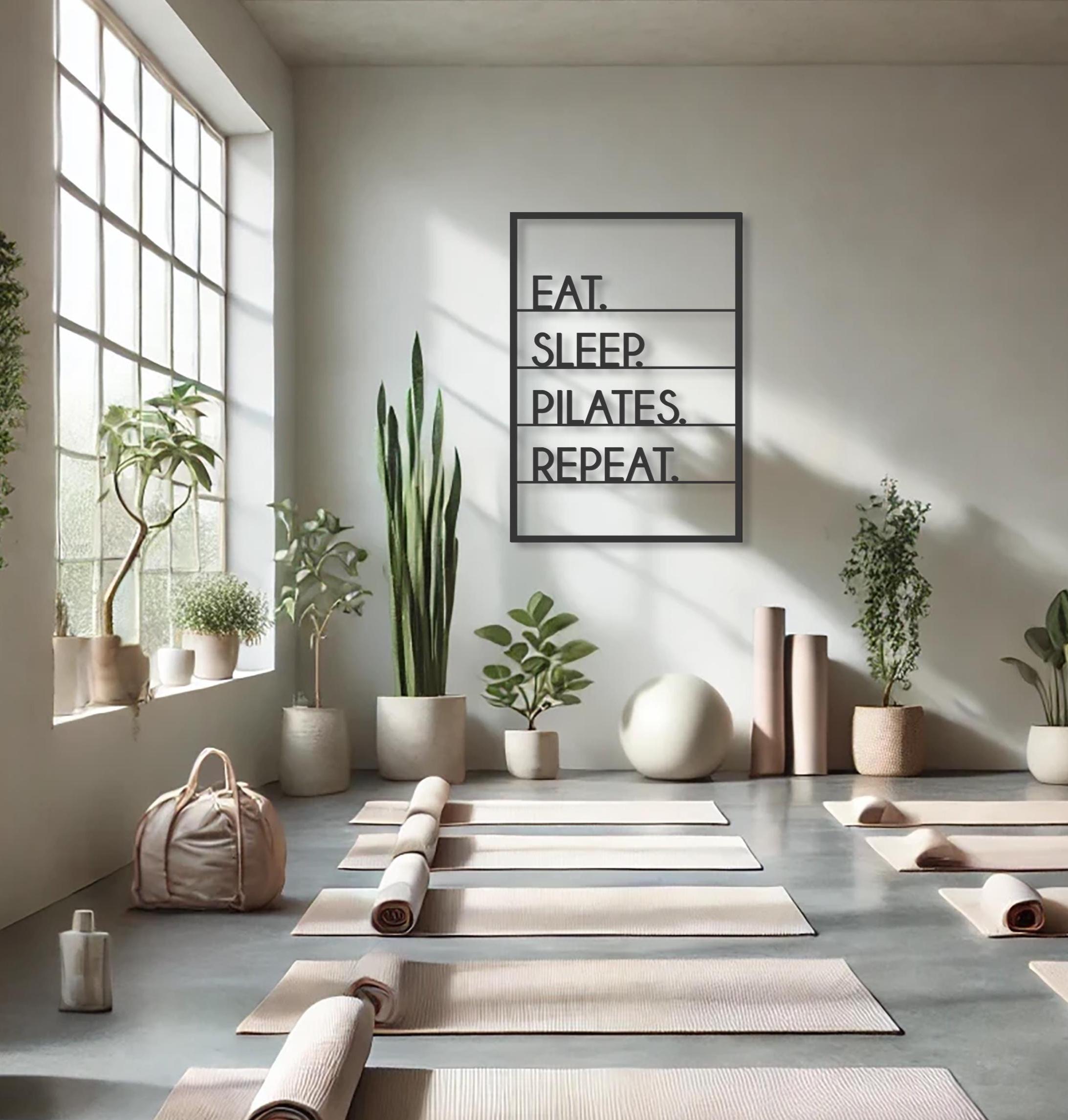 Pilates Decor, Pilates Studio Metal Wall Art, Eat Sleep Pilates Repeat, Metal Pilates Sign