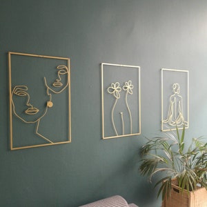 Gold Woman Wall Art Set, Naked Woman Wall Decor, Wall Decor Set of 3, Above Bed Art, Female Body Metal Art, Woman Faces, Woman Back Metal