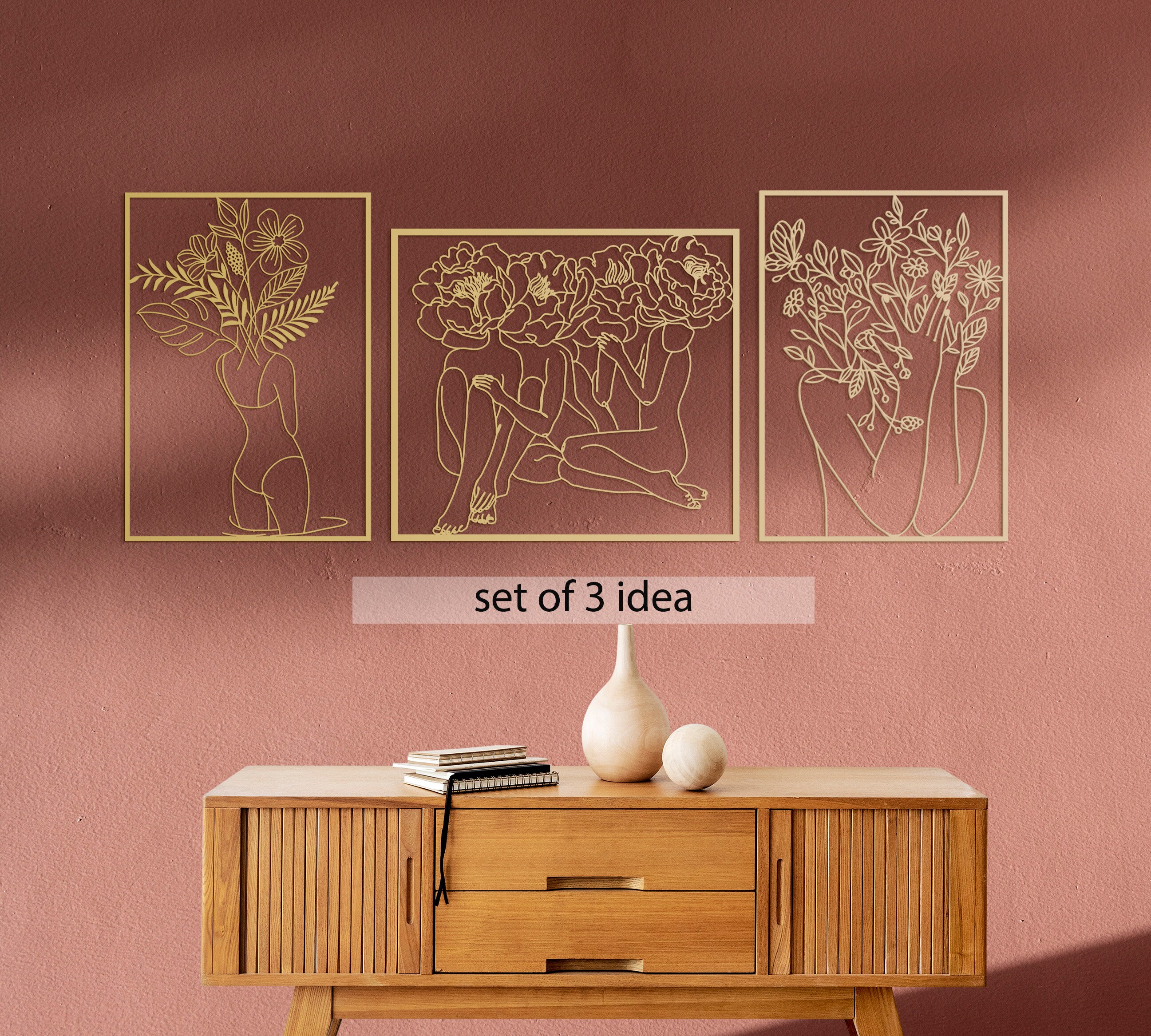 Gold Female Body Wall Art Woman Line Art Large Wall Art Etsy