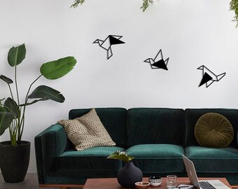 Origami Birds Metal Wall Decor Set: Geometric Art