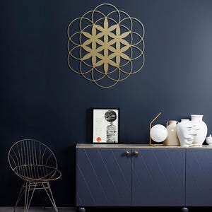 Flower of Life Metal Art, Sacred Geometry Wall Decor, Yoga Instructor Gift, Gold Metal Wall Art