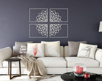 Mandala White XL Wall Decor,  Metal Above Bed Decor Set, Geometric Decor Set, Large Living Room Wall Art