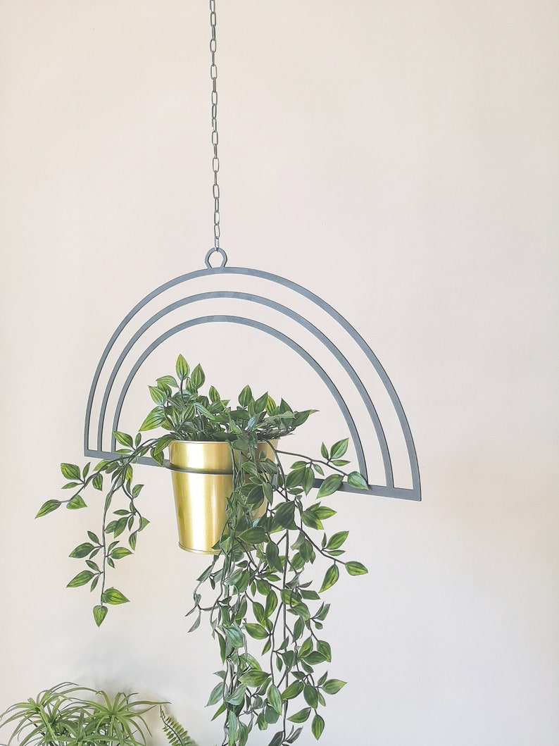 Rainbow Metal Hanging Planter, Minimal Plant Hanger, Mid-Century Metal Planter, Unique Plant Holder Set Only Rainbow Planter