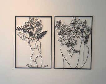 Floral Woman Metal Wall Art Set