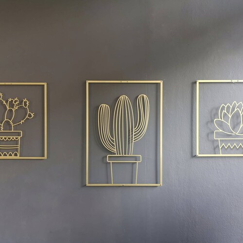 Cactus Wall Decor Gold Wall Decor Set Large Wall Decor Etsy