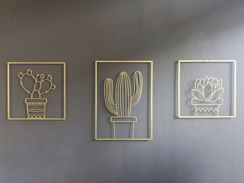 Cactus Wall Decor Gold Wall Decor Set Large Wall Decor Etsy