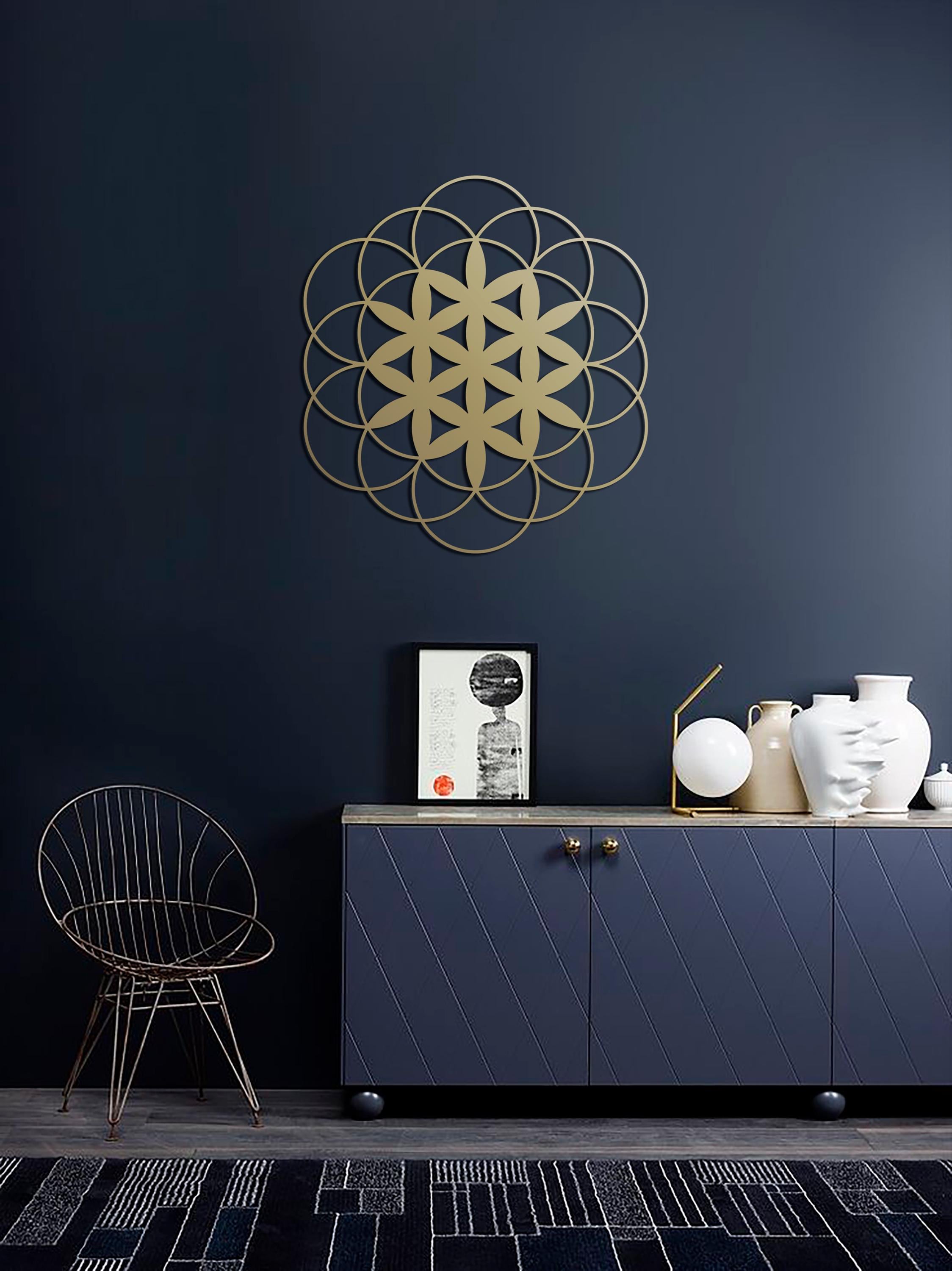 Gold Sacred Geometry Metal Art: Yoga Studio Wall Decor Set - Etsy