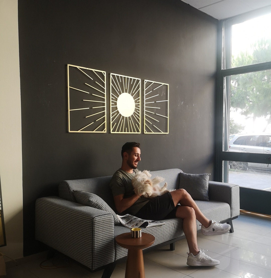 SUN Metal Wall Decor, Sunburst Wall Art, Gold Wall Decor, Large Metal