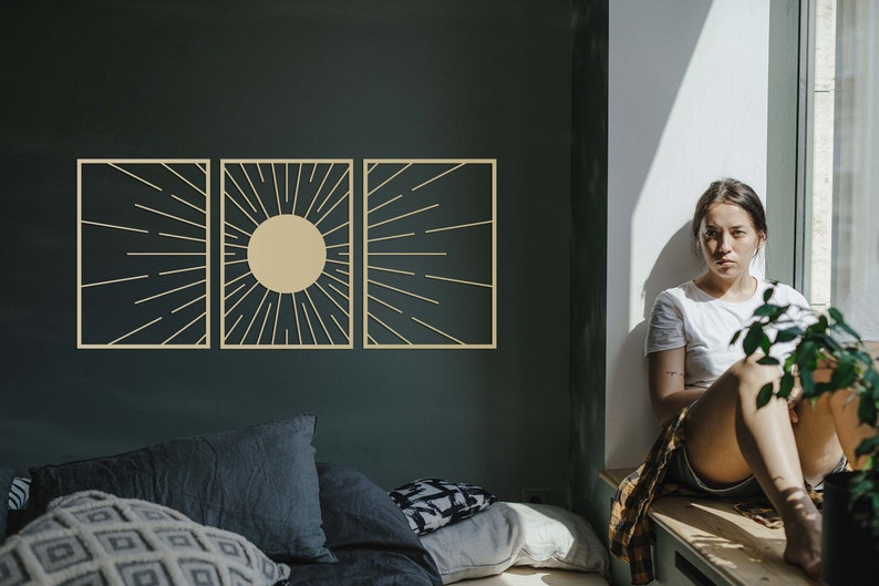 SUN Metal Wall Decor, Sunburst Wall Art, Gold Wall Decor, Large Metal