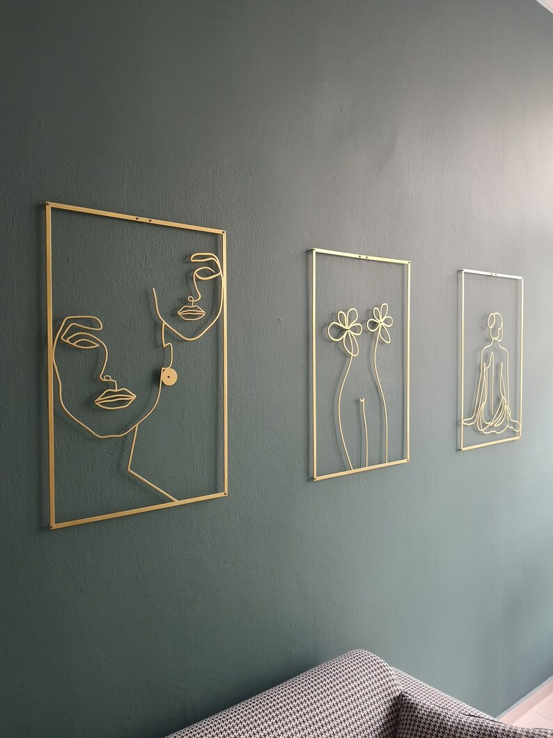 Female Body Wall Art Gold Wall Decor Woman Line Art Large Etsy