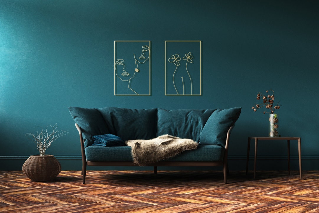 Female Line Art Set, Minimalist Metal Wall Art, Gold Metal Wall Art Set ...