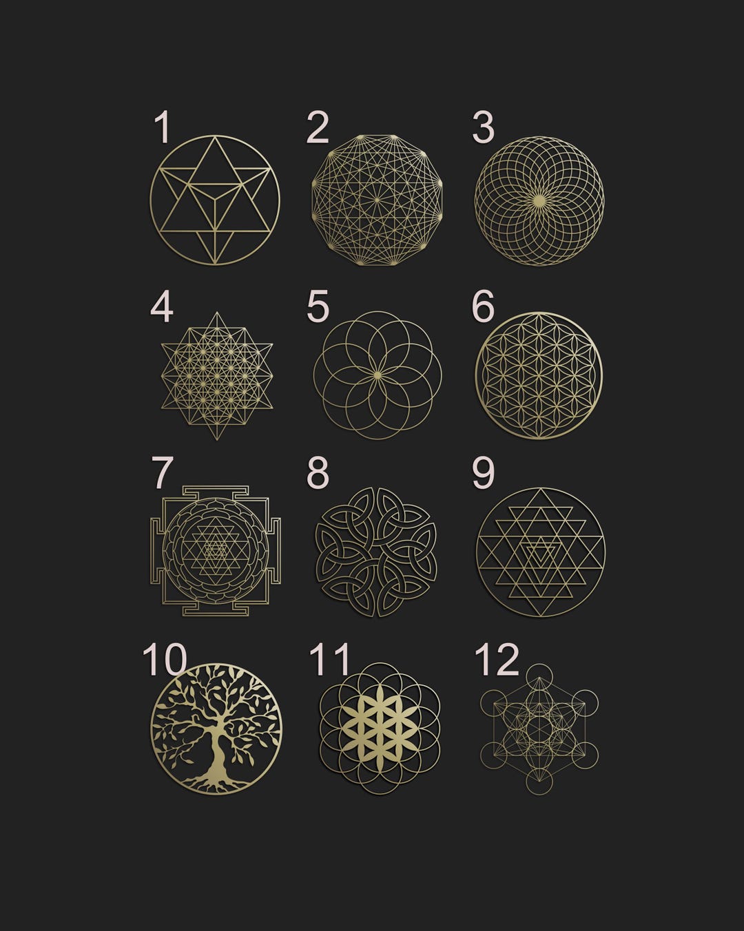 Gold Sacred Geometry Metal Art: Yoga Studio Wall Decor Set - Etsy