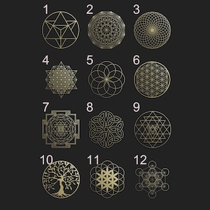 Sacred Geometry Metal Art, Custom Wall Decor Set, Gold Metal Wall Art, Sri Yantra Yantra, Flower of Life, Yoga Studio Art