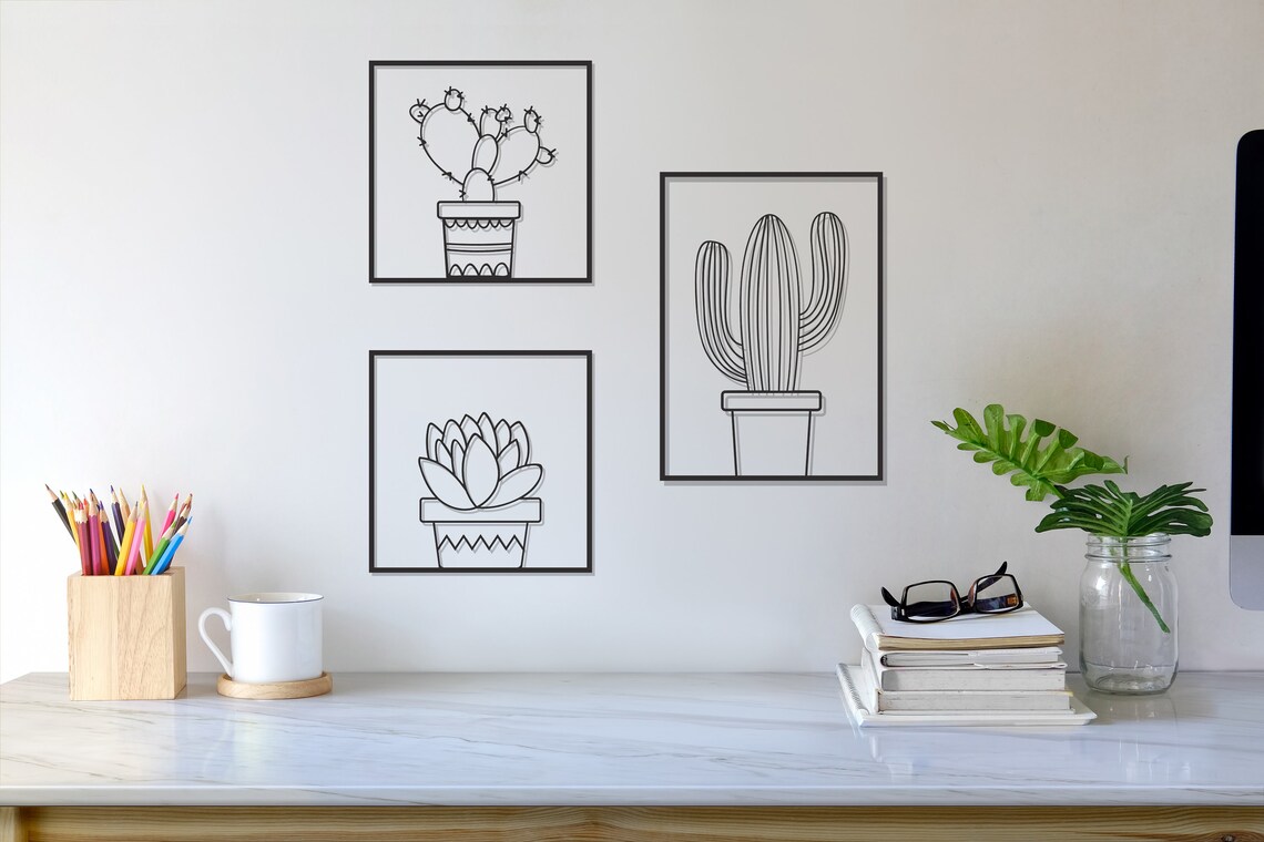 Cactus Wall Decor Gold Wall Decor Set Large Wall Decor Etsy