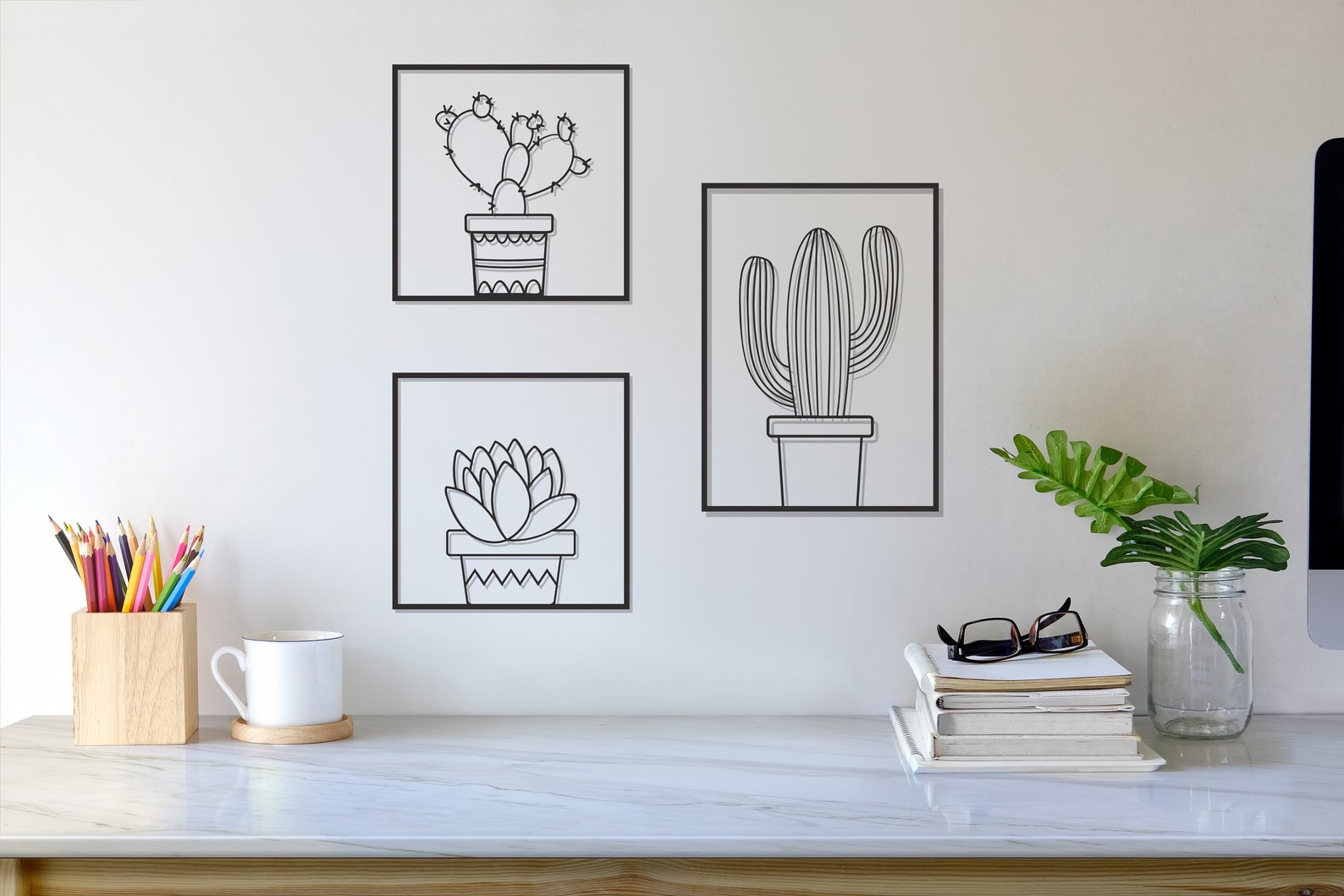 Cactus Wall Decor Gold Wall Decor Set Large Wall Decor Etsy