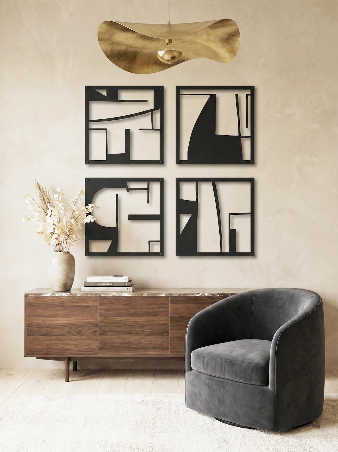 Luxury Abstract Metal Wall Art Set - Modern Decor for Hotel Lobbies ...