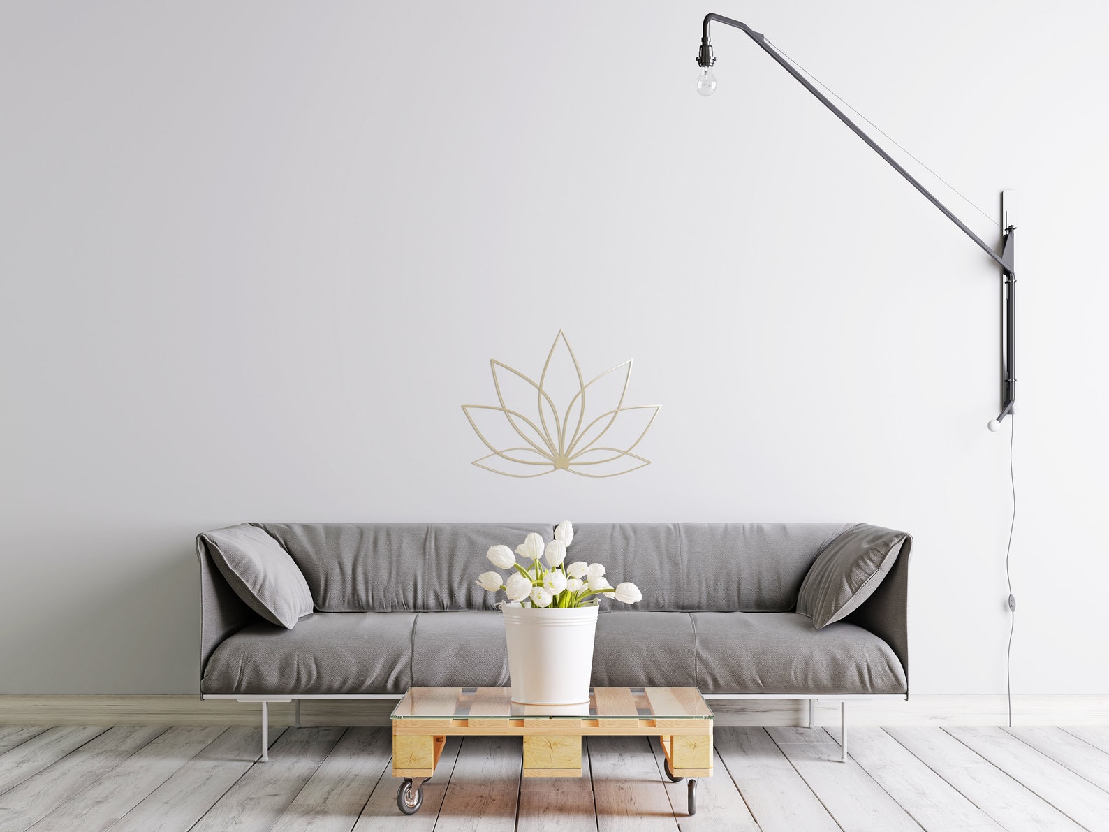 Large Gold Wall Decor Minimal Lotus Wall Art Metal Wall Art Etsy