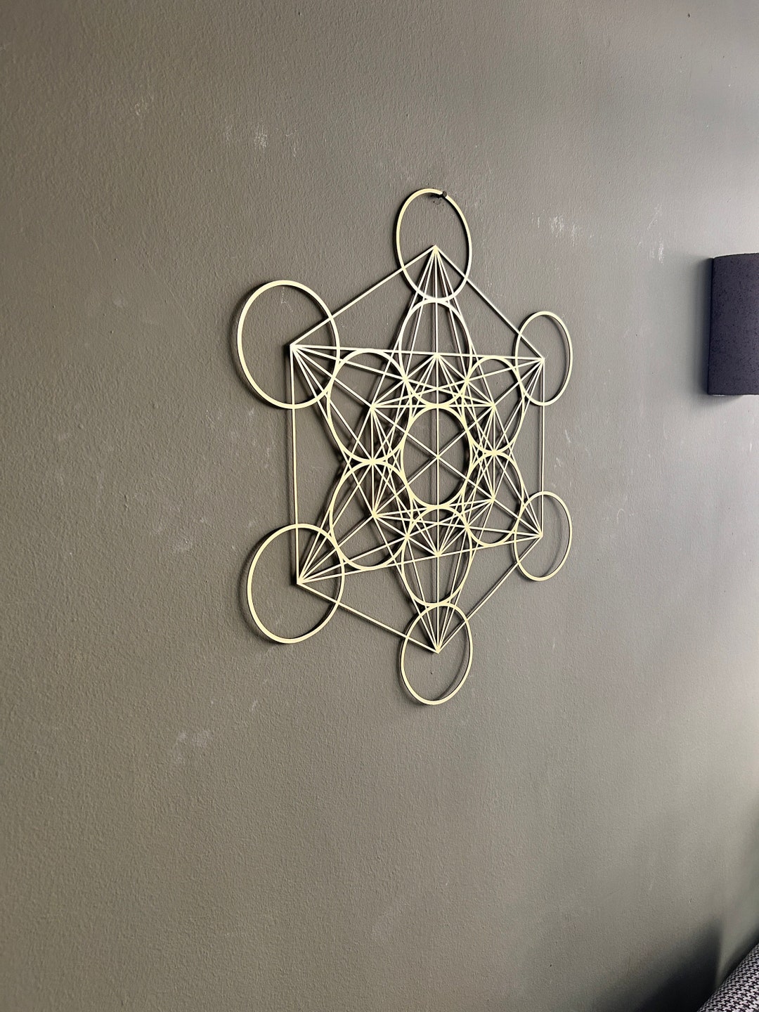 Metatrons Cube Metal Art, Gold Sacred Geometry Wall Decor, Sacred