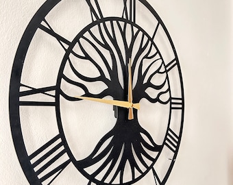 Tree of Life Metal Wall Clock: Large Silent Office Decor