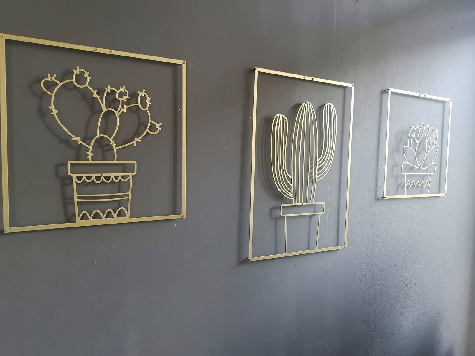 Cactus Wall Decor Gold Wall Decor Set Large Wall Decor Etsy