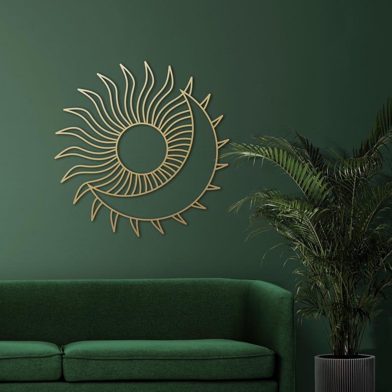 Sun and Moon Metal Wall Art: Celestial Gold Decor - Etsy