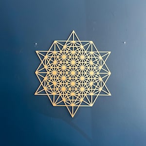 Tetrahedron Metal Wall Art, Flower of Life, Gold Sacred Geometry Wall Decor, 64 point Star, Yoga Teacher Gift, Outdoor Large Wall Art