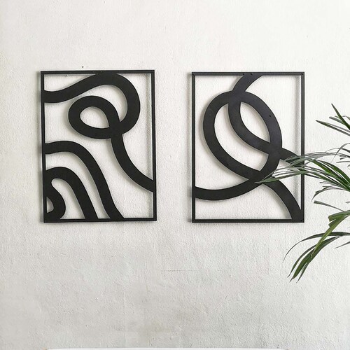 Abstract Metal Wall Art Wall Decor Set Living Room Wall Etsy