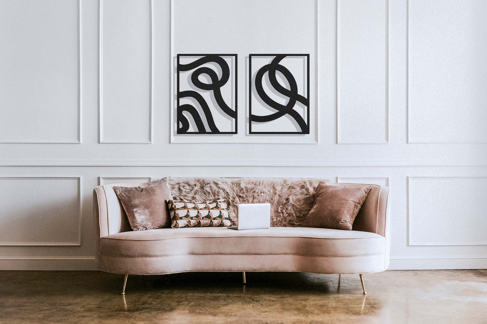 Minimalist Large Wall Art Gold Wall Decor Set Above Bed Etsy