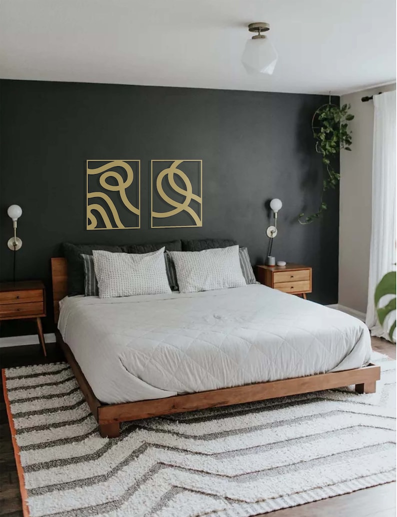 Minimalist Large Wall Art Gold Wall Decor Set Above Bed Etsy