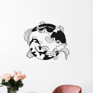 Koi Metal Wall Decor, Yin Yang Fishes Wall Art, Feng Shui Fish Art, Minimalist Line Art, Modern Home Decoration, Housewarming Gift