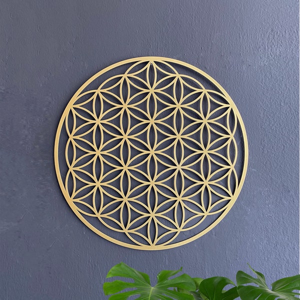 Bloem van het leven metalen wand decor, moderne mandala kunst aan de muur, gouden wand decor, heilige geometrie wandkleden, metalen wandbord, kerstcadeau