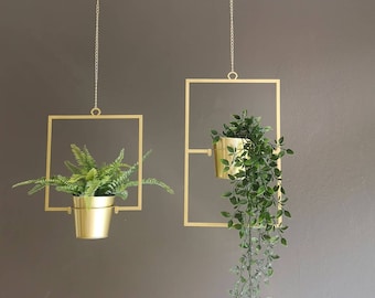 Gold Indoor Hanging Planter Set: Modern Steel Plant Hanger