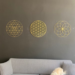 flower of life gold wall decor, gold metal wall art, sacred geometry set