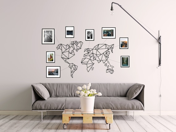 Geometric World Map Metal Wall Art: Modern Office Decor