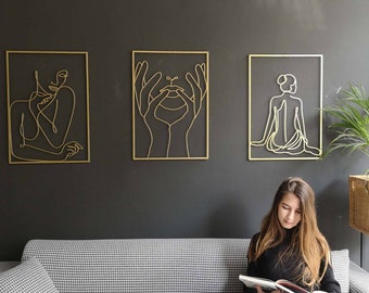 Gold Woman Line Art Set: Modern Metal Wall Decor