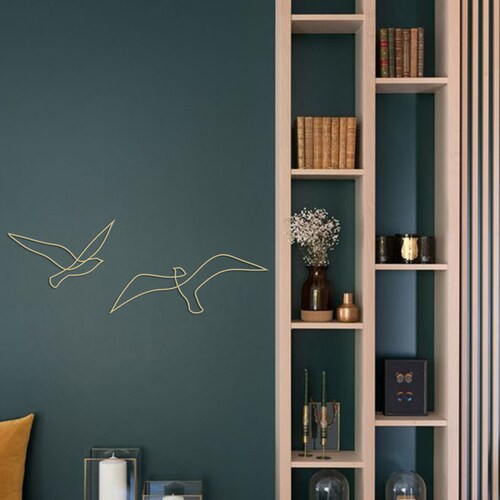 Gold Birds Wall Art Set Gold Wall Decor Single Line Metal Etsy